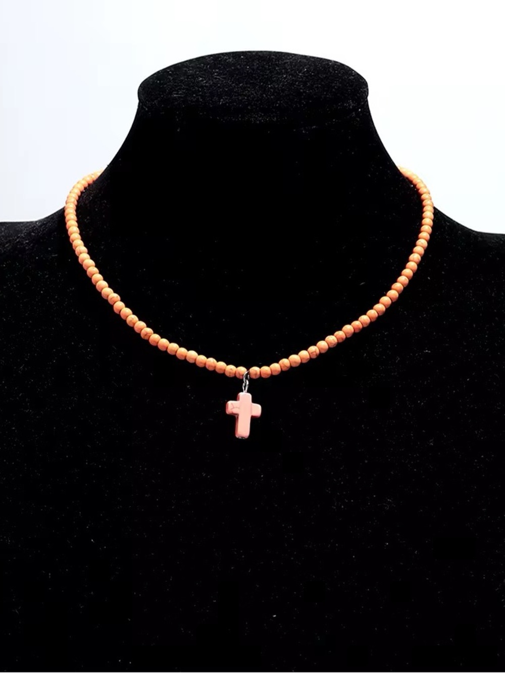 Beaded Cross Pendant Necklace - Pink Beads